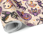 可愛いハロウィーンのレトロな柄の光。ハッピーハローウィン ラッピングペーパー (ロールコーナー)