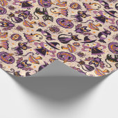 可愛いハロウィーンのレトロな柄の光。ハッピーハローウィン ラッピングペーパー (角)