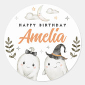 可愛いハロウィーンの誕生日パーティーウィーズラウンドクラシックラウンド ラウンドシール (正面)