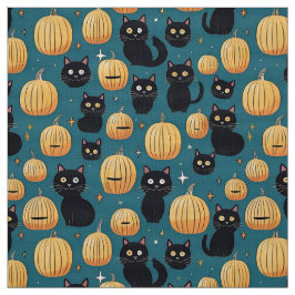 可愛いハロウィーンの黒猫とカボチャ ファブリック
