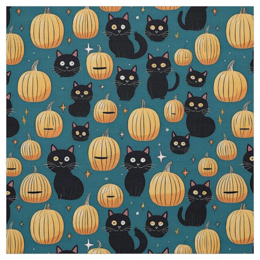 可愛いハロウィーンの黒猫とカボチャ ファブリック (見本)
