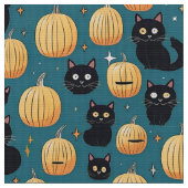 可愛いハロウィーンの黒猫とカボチャ ファブリック (クローズアップ)