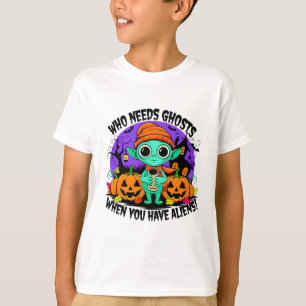可愛いハロウィーンエイリアンデザイン不気味おもしろい! Tシャツ
