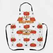可愛いハロウィーンカボチャ、スパイダー&こうもり柄 エプロン (正面)