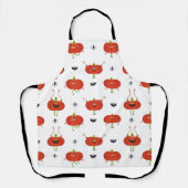 可愛いハロウィーンカボチャ、スパイダー&こうもり柄 エプロン (正面)