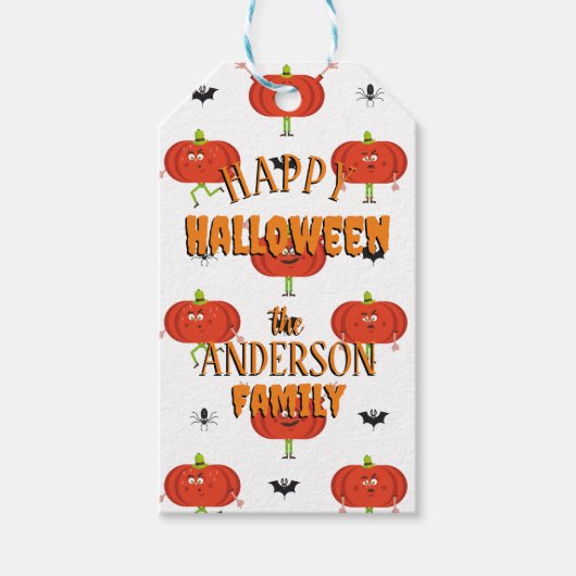 可愛いハロウィーンカボチャ、スパイダー&こうもり柄 ギフトタグ (正面)