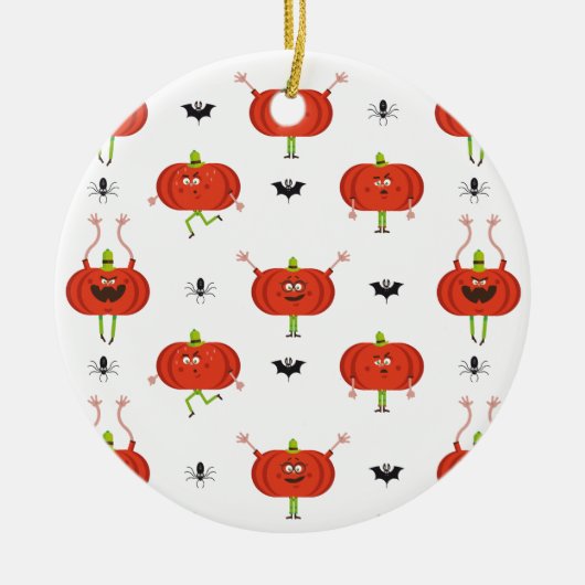 可愛いハロウィーンカボチャ、スパイダー&こうもり柄 セラミックオーナメント (正面)
