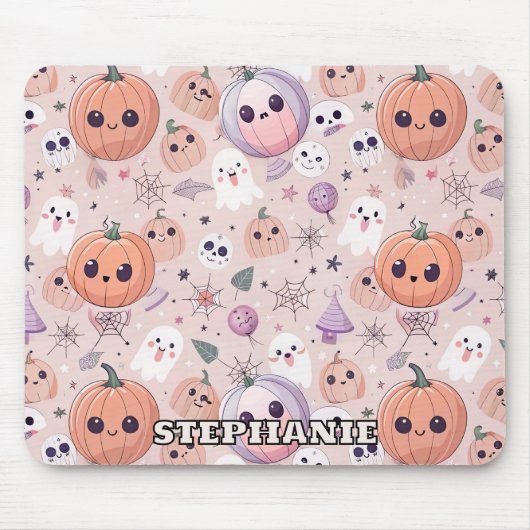 可愛いハロウィーンカボチャ&ピンクシームレス幽霊 マウスパッド (正面)
