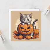 可愛いハロウィーンキットンとジャック・オ・ランタン カード (正面/裏面インサイチュ)