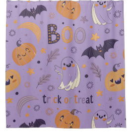 「可愛いハロウィーンシャワーカーテン – 幽霊、カボチャ シャワーカーテン