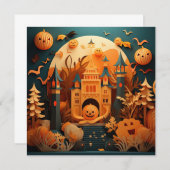 可愛いハロウィーンシーン3Dエフェクトデザイン ノートカード (正面/裏面)
