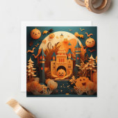 可愛いハロウィーンシーン3Dエフェクトデザイン ノートカード (正面/裏面インサイチュ)