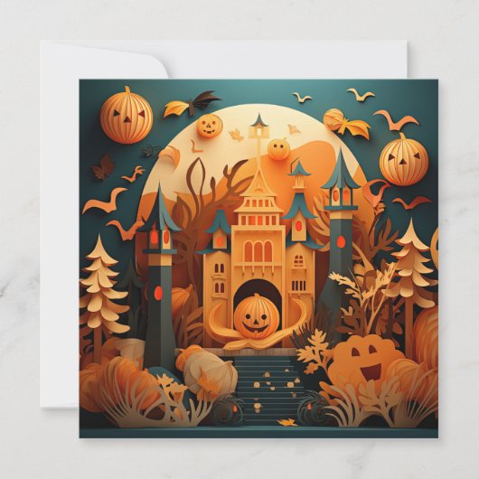 可愛いハロウィーンシーン3Dエフェクトデザイン ノートカード (正面)