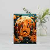 可愛いハロウィーンシーン3Dエフェクトデザイン 箔シーズンポストカード (立ち正面)