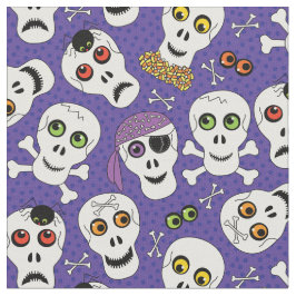 可愛いハロウィーンスカルオンパープル ファブリック