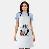 可愛いハロウィーンスロースTシャツ可愛不気味いD エプロン (着用した状態)