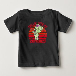 可愛いハロウィーンチリンと私のゾンビのテディベア ベビーTシャツ
