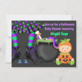 可愛いハロウィーンニュートラルカボンプキンベビーシャワー 招待状 (正面)