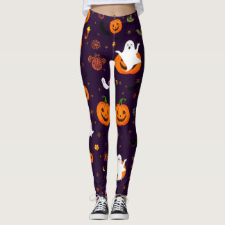 可愛いハロウィーンパターン – 幽霊、カボチャ、キャンディ レギンス