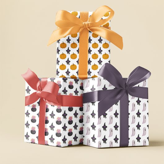 可愛いハロウィーンブラックキャットウィッチハットパターン ラッピングペーパーシート