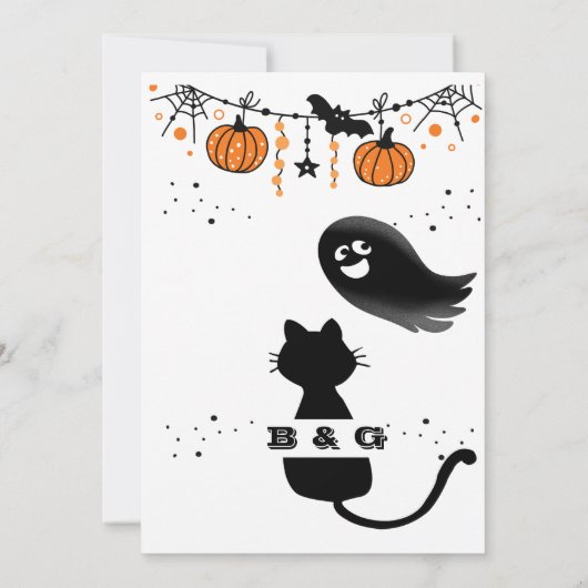 可愛いハロウィーンブラックキャットパーティの招待状 (裏面)