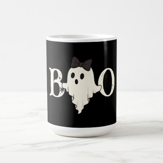 可愛いハロウィーンマグ – "Boo"幽霊with Bow コーヒーマグカップ (中央)