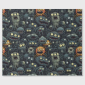 可愛いハロウィーンモンスターズ、オレンジ、ダークグレー ラッピングペーパー (フラット)