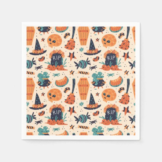 可愛いハロウィーン墓石&大釜 スタンダードカクテルナプキン (正面)