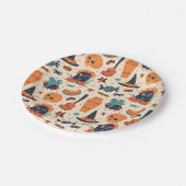 可愛いハロウィーン墓石&大釜 ペーパープレート (アングル)