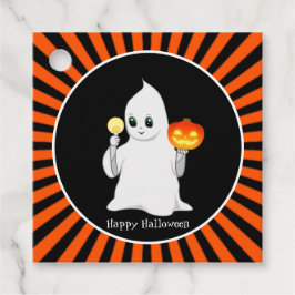 可愛いハロウィーン幽霊とカボチャのブラック&オレンジ フェイバータグ