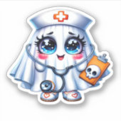 可愛いハロウィーン幽霊をナースの制服クラシックに シール (正面)