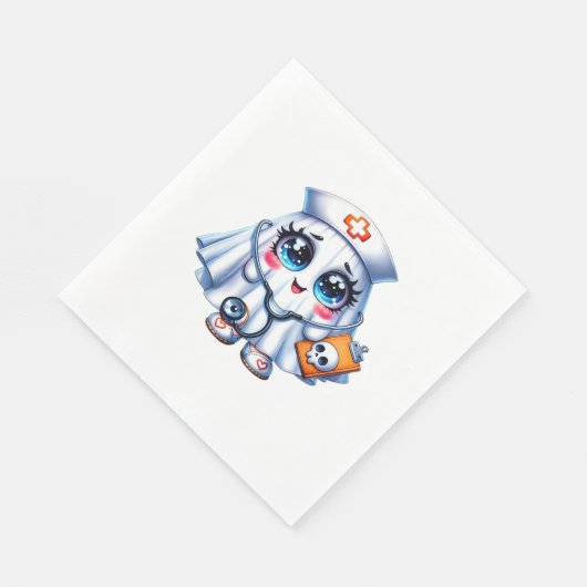 可愛いハロウィーン幽霊をナースの制服クラシックに スタンダードランチョンナプキン (角)