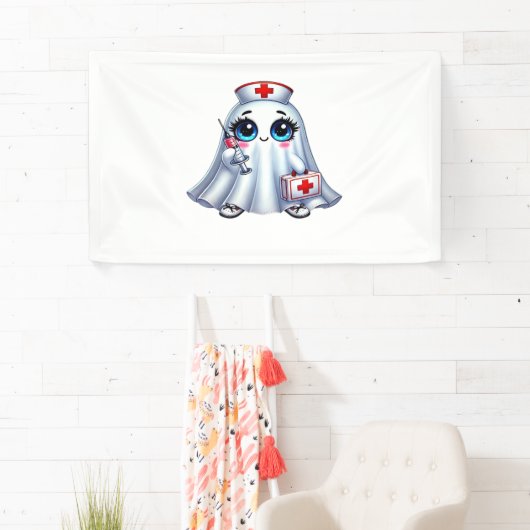 可愛いハロウィーン幽霊をナースの制服クラシックに 横断幕 (インサイチュ)