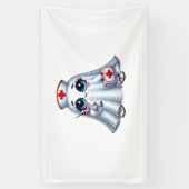 可愛いハロウィーン幽霊をナースの制服クラシックに 横断幕 (縦)