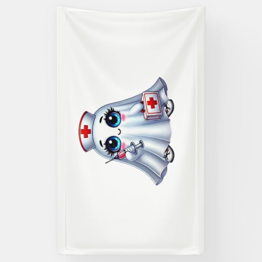 可愛いハロウィーン幽霊をナースの制服クラシックに 横断幕 (縦)