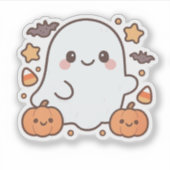 可愛いハロウィーン幽霊クリップアート、おもしろい、かわいい不気味 シール (正面)