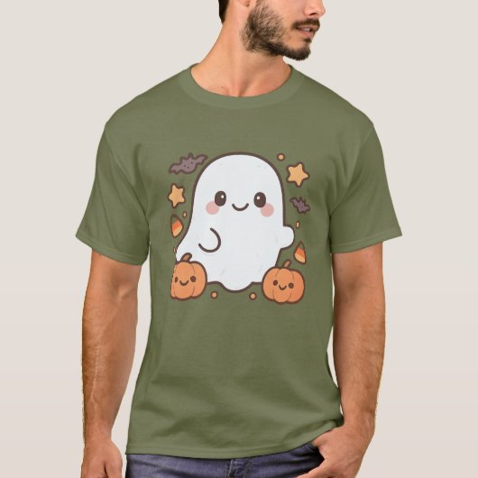 可愛いハロウィーン幽霊クリップアート、おもしろい、かわいい不気味 Tシャツ (正面)