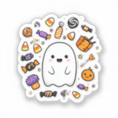 可愛いハロウィーン幽霊ステッカー – 漫画幽霊 シール (正面)