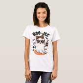 可愛いハロウィーン幽霊デザインとヒョウ柄 Tシャツ (正面フル)