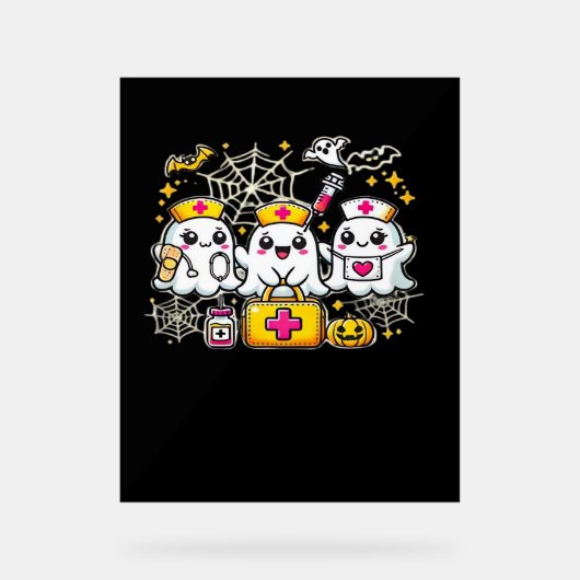 可愛いハロウィーン幽霊ナーストリオとメディカルキットa アクリルサイン (正面)