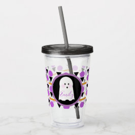 可愛いハロウィーン幽霊モノグラムの名 アクリルタンブラー