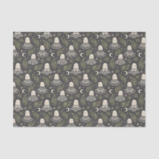 可愛いハロウィーン幽霊レース – 緑 薄葉紙 (正面)