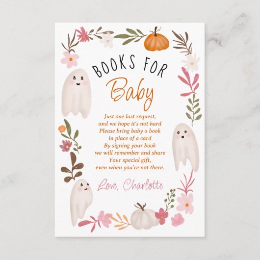 可愛いハロウィーン幽霊本の赤ちゃんシャワー エンクロージャーカード (正面)