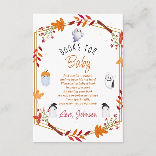 可愛いハロウィーン幽霊本の赤ちゃんシャワー エンクロージャーカード (正面)