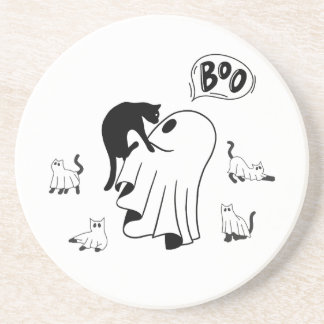 可愛いハロウィーン幽霊猫ママ愛らしいブラックc コースター