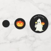 可愛いハロウィーン幽霊、カボチャonブラック&オレンジ コンフェッティ (裏面)