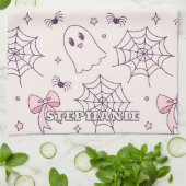 可愛いハロウィーン幽霊&スパイダーウェブパターン キッチンタオル (折り畳み)