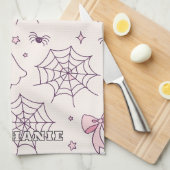 可愛いハロウィーン幽霊&スパイダーウェブパターン キッチンタオル (四つ折り)