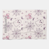 可愛いハロウィーン幽霊&スパイダーウェブパターン キッチンタオル (横)
