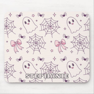 可愛いハロウィーン幽霊&スパイダーウェブパターン マウスパッド